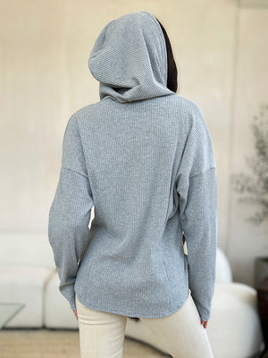 Take A Break Ribbed Zip Up Drawstring Hoodie