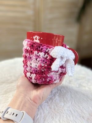 Blushing Cottagecore Crochet Mug Cozy with Bow
