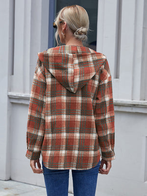 Ivy Lane Plaid Button Up Hooded acket