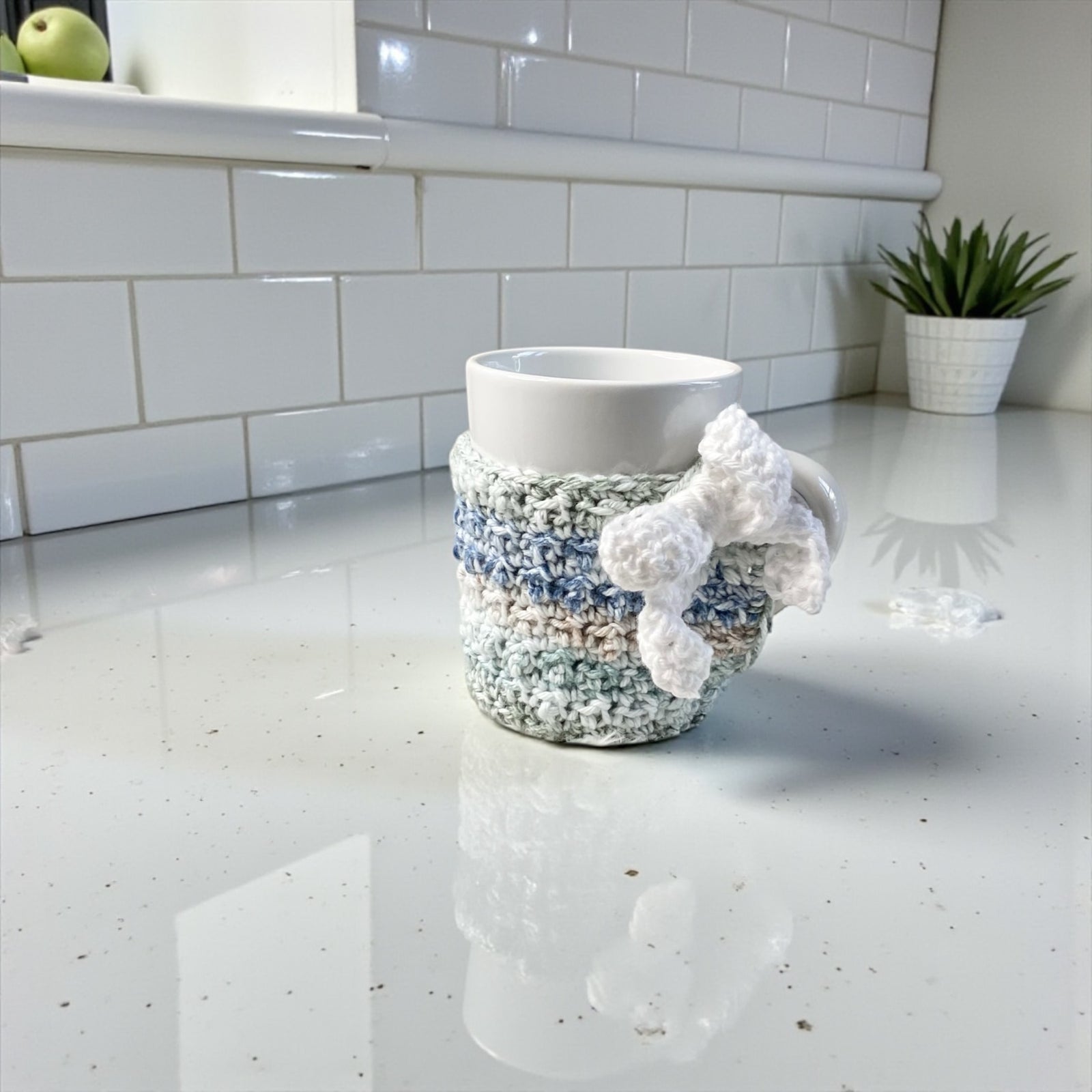 Soft Mornings Crochet Mug Cozy & White Mug Set