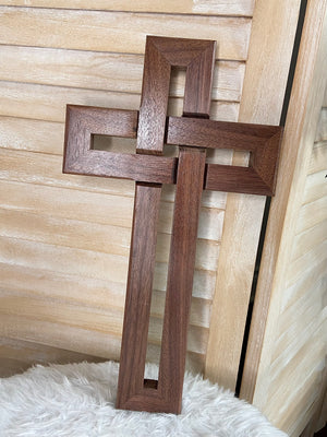Heirloom Walnut Celtic Knot Cross Wall Hanging – Handcrafted 8” x 13 5/8”