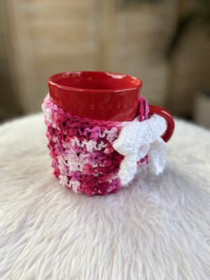 Blushing Cottagecore Crochet Mug Cozy with Bow
