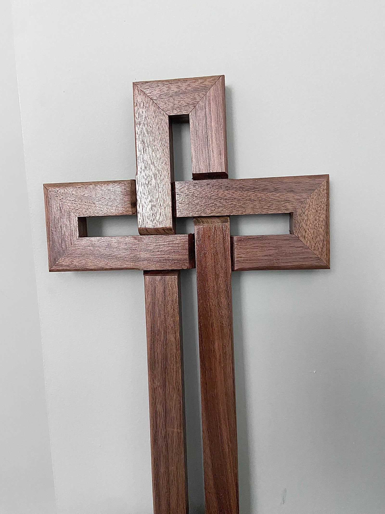Heirloom Walnut Celtic Knot Cross Wall Hanging – Handcrafted 8” x 13 5/8”