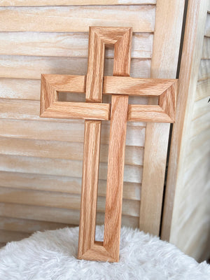 Heirloom Oak Celtic Knot Cross Wall Hanging –Handcrafted Solid Wood 8” x 13 5/8”