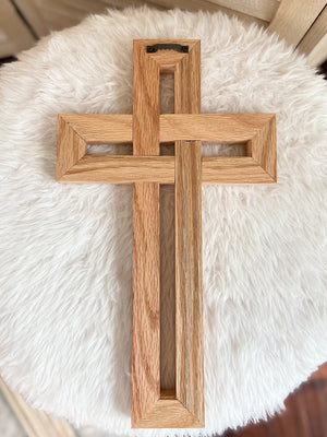 Heirloom Oak Celtic Knot Cross Wall Hanging –Handcrafted Solid Wood 8” x 13 5/8”