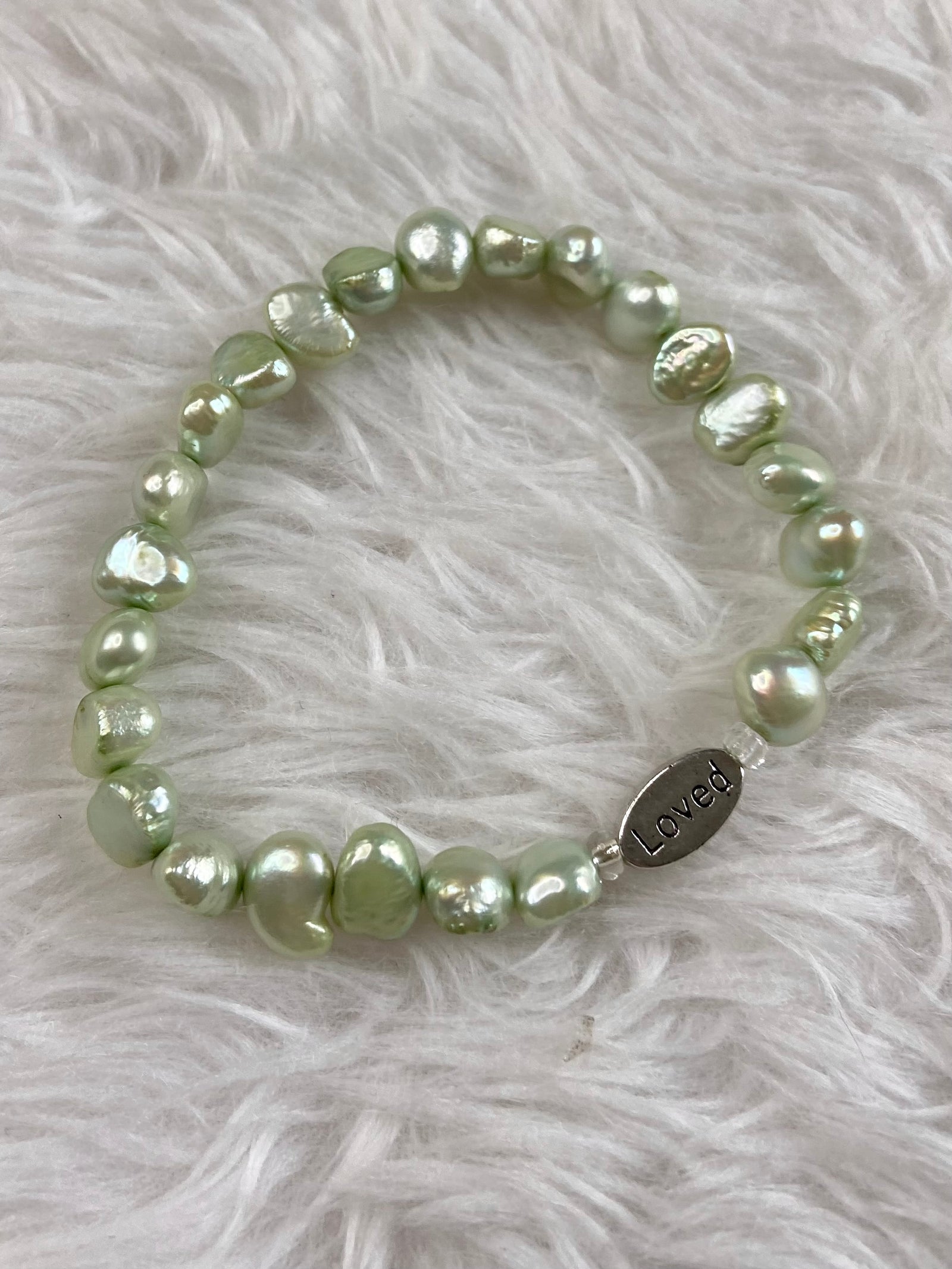 Green Freshwater Pearl “Loved” Bracelet