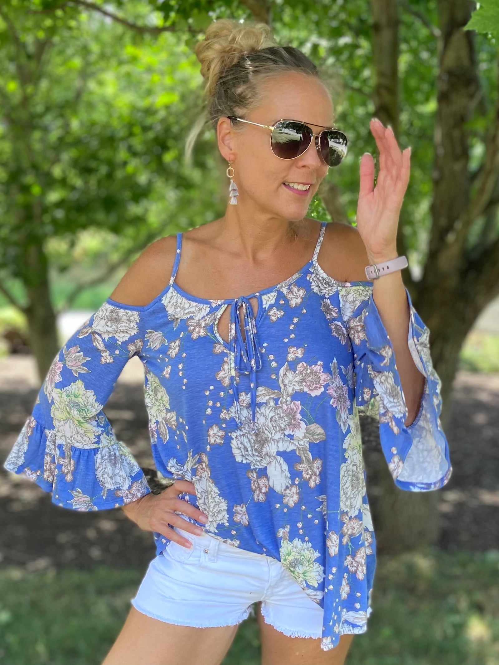 Drifting Blossoms Cold Shoulder Top