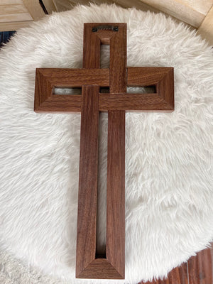 Heirloom Walnut Celtic Knot Cross Wall Hanging – Handcrafted 8” x 13 5/8”