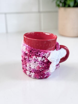 Blushing Cottagecore Crochet Mug Cozy with Bow