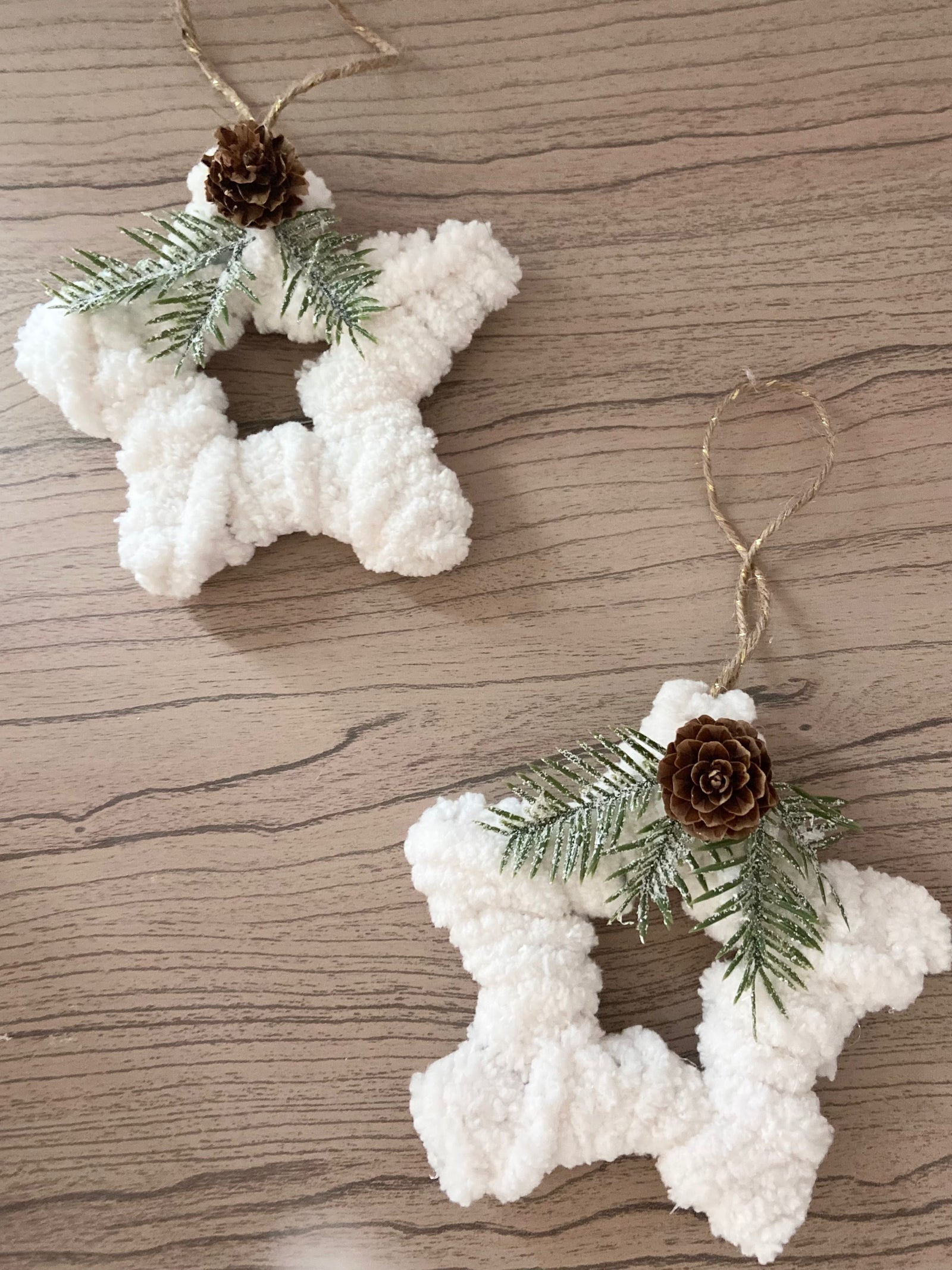 Cozy Chenille Star Ornament with Winter Greenery