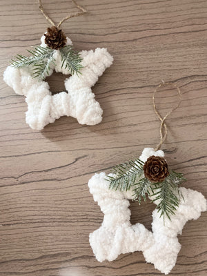 Cozy Chenille Star Ornament with Winter Greenery