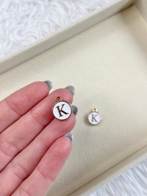 White Circle Letter “K” Charm