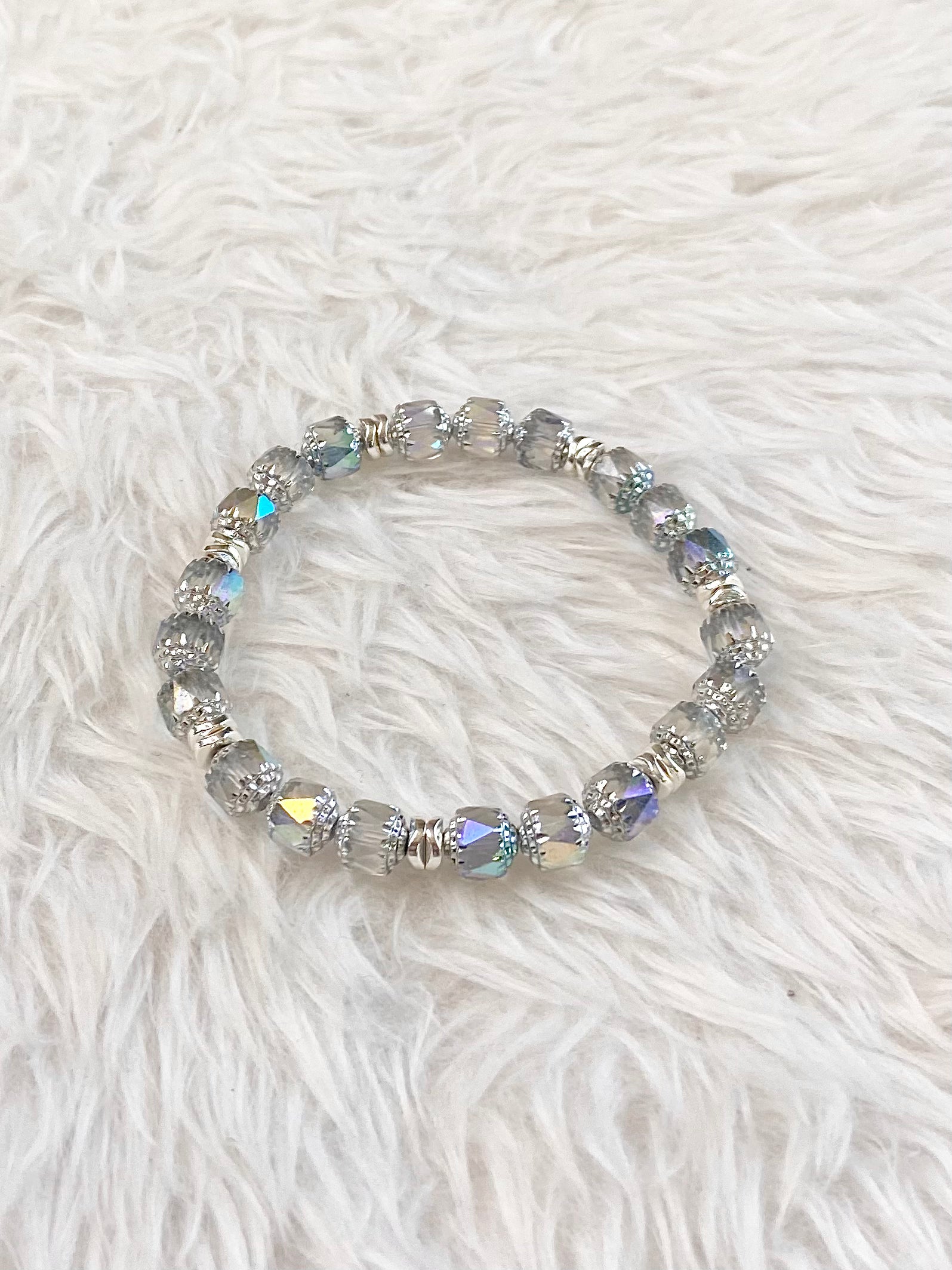 Aurora Borealis Silver Bead Bracelet