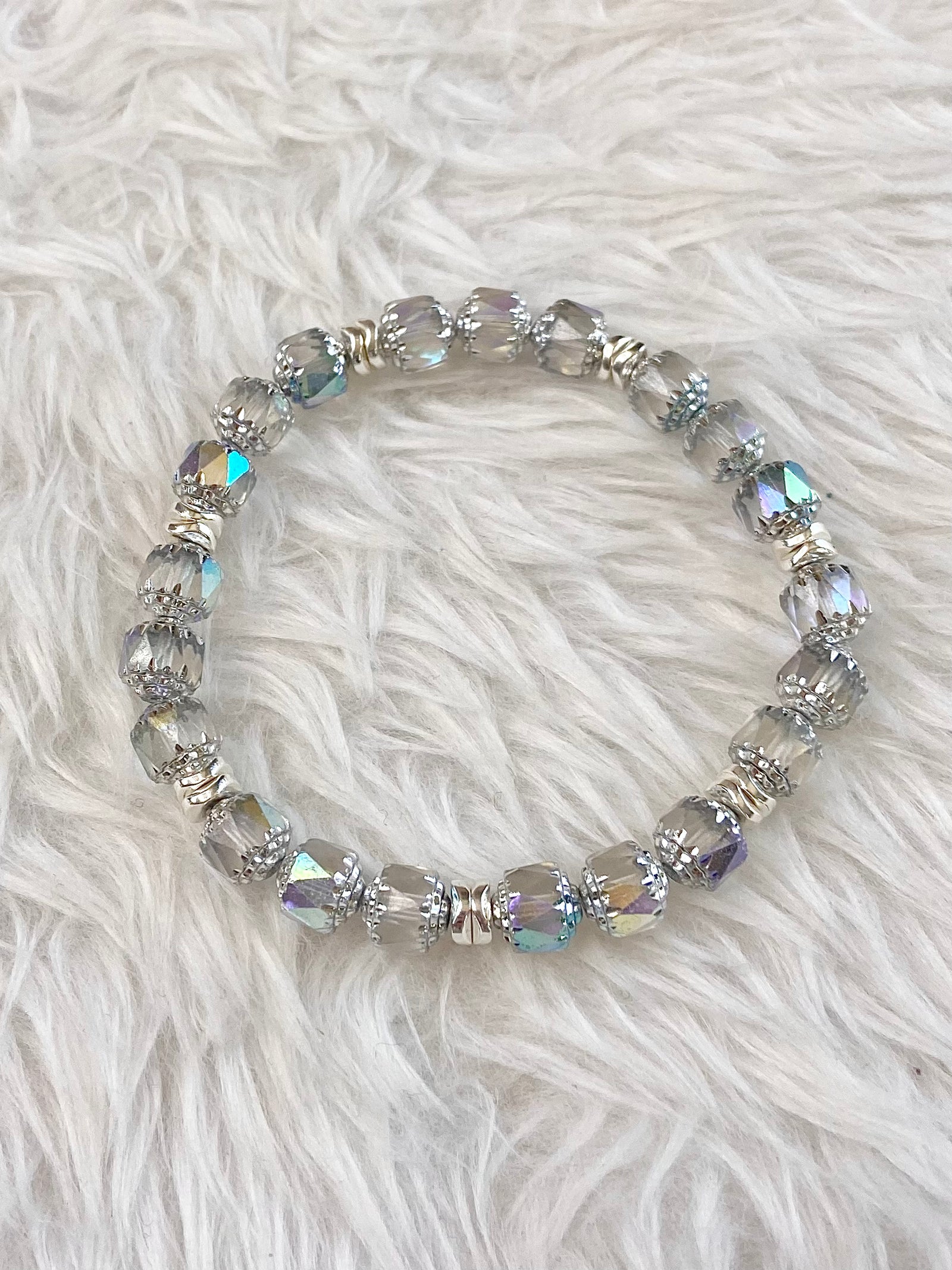 Aurora Borealis Silver Bead Bracelet