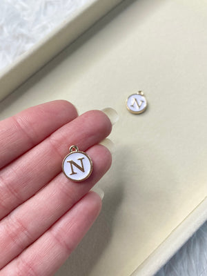 White Circle Letter N Charm