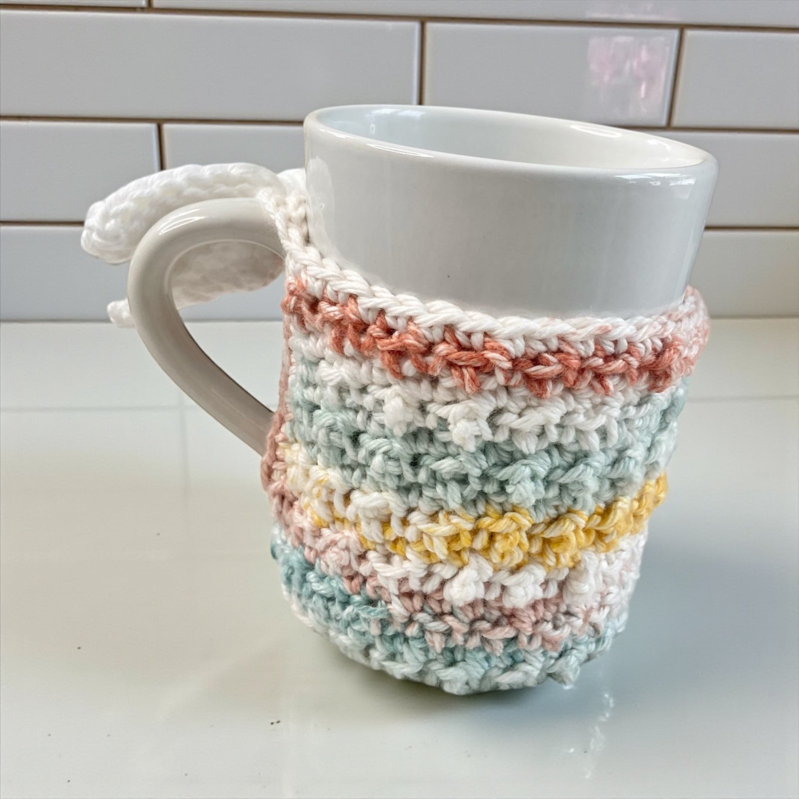 Handmade Crocheted Mug Cozy with Bow | Giftable Cottagecore Drinkware