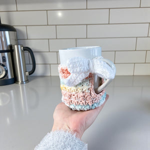 Handmade Crocheted Mug Cozy with Bow | Giftable Cottagecore Drinkware