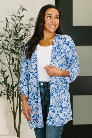 Lizzy Cardigan in Blue and White Floral