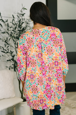 Lizzy Cardigan in Pink and Orange Floral Abstract