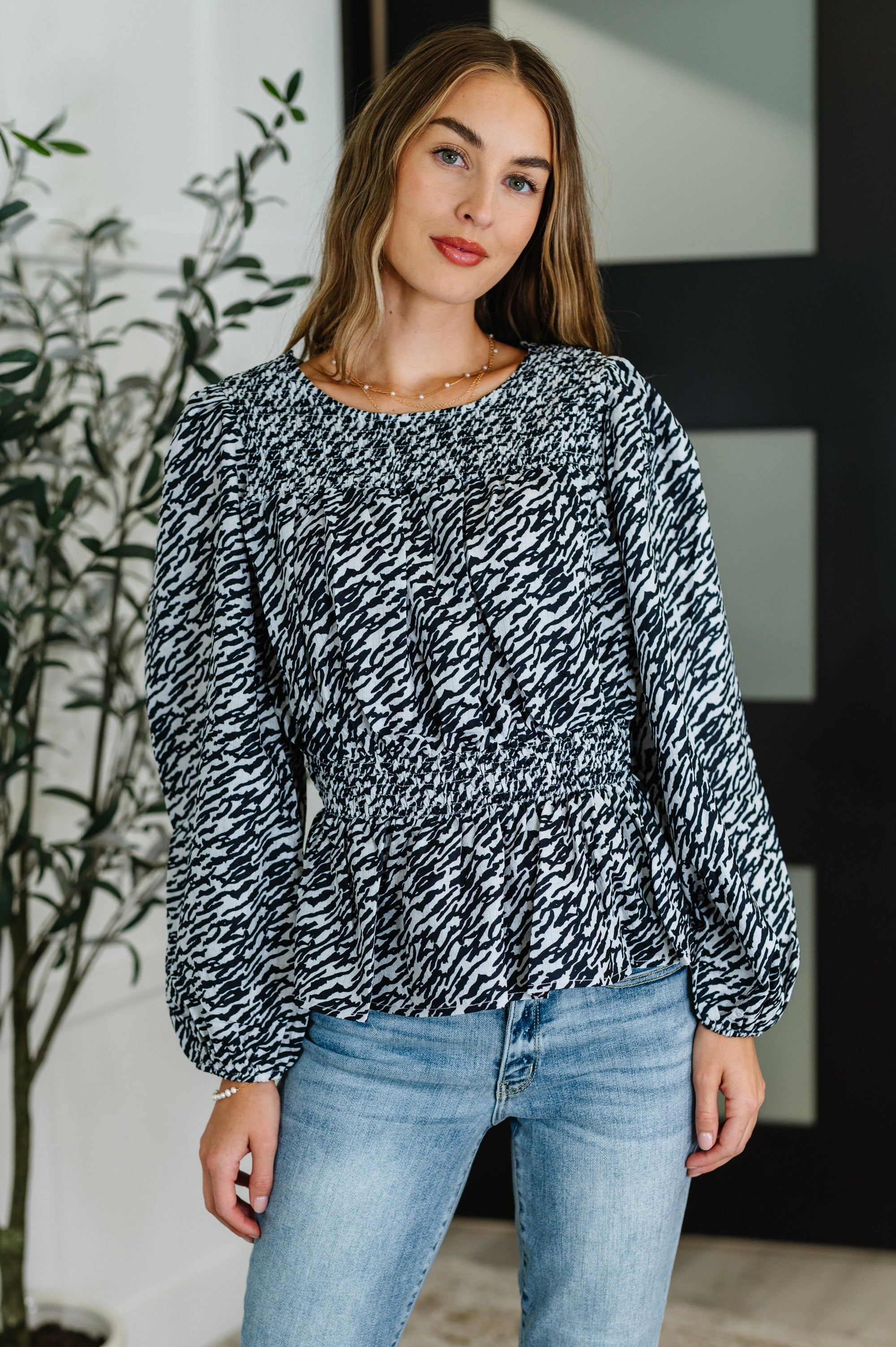 Muse Moves High Neck Peplum Blouse in Black