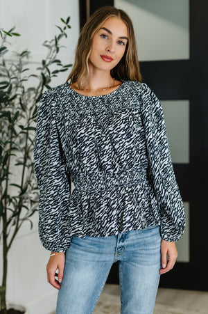 Muse Moves High Neck Peplum Blouse in Black