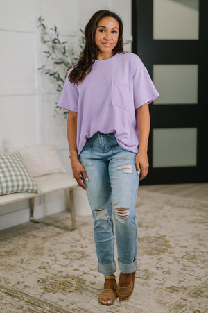 Not That complicated Textured Boxy Tee in Lavender