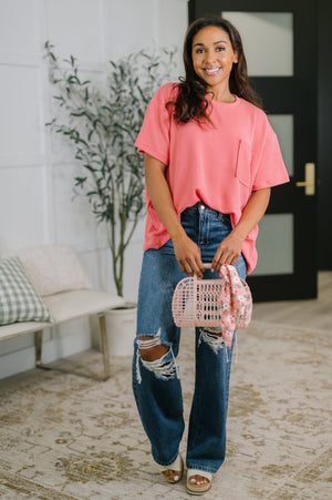 Not That complicated Textured Boxy Tee in Salmon