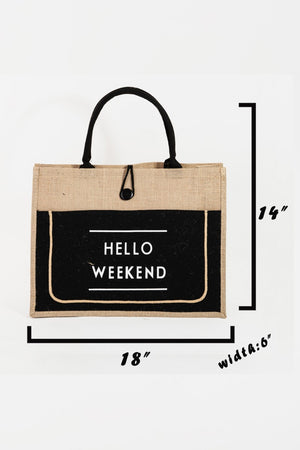 Sac fourre-tout en toile de jute Fame Hello Weekend