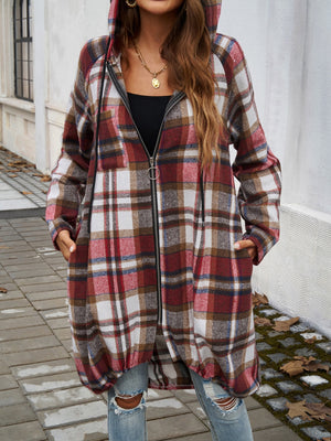 Playful In Plaid Zip Up Hooded Jacket