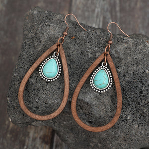 Boucles d'oreilles en forme de larme découpées en bois turquoise