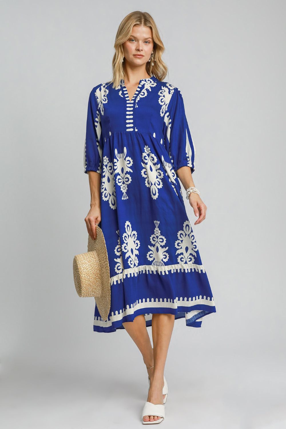 Through The Garden Notched Midi Dress