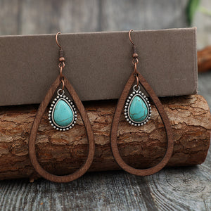 Boucles d'oreilles en forme de larme découpées en bois turquoise