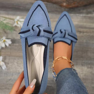 Bow Contrast Trim Point Toe Loafers