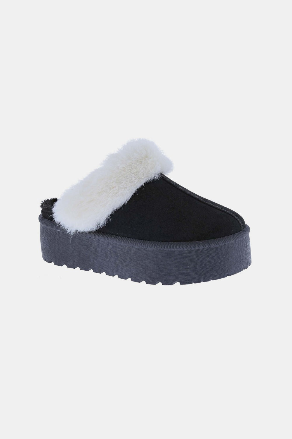 Frosted Bliss Platform Fuzzy Slippers-black