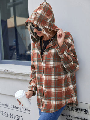 Ivy Lane Plaid Button Up Hooded acket