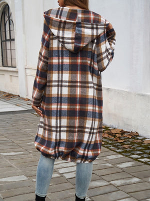 Playful In Plaid Zip Up Hooded Jacket