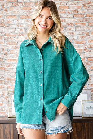 Rustic Retreat Washed Corduroy Button Down Top