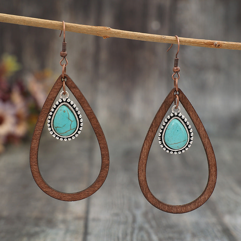 Boucles d'oreilles en forme de larme découpées en bois turquoise