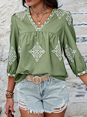 Raise Your Standards V-Neck Printed Blouse