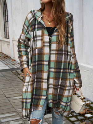 Playful In Plaid Zip Up Hooded Jacket