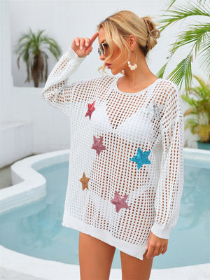 Sequin Star  Open Knit Cover Up
