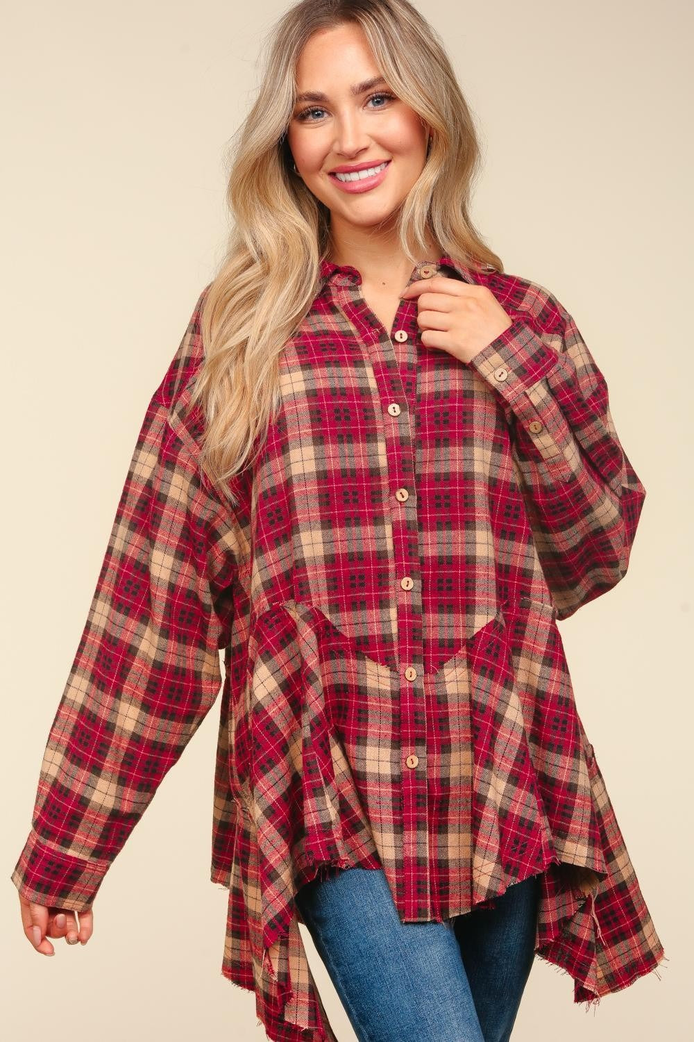 Cinnamon Stick Plaid Sharkbite Shirt