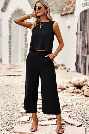Be Your Best Buttoned Tank and Wide Leg Pants Set