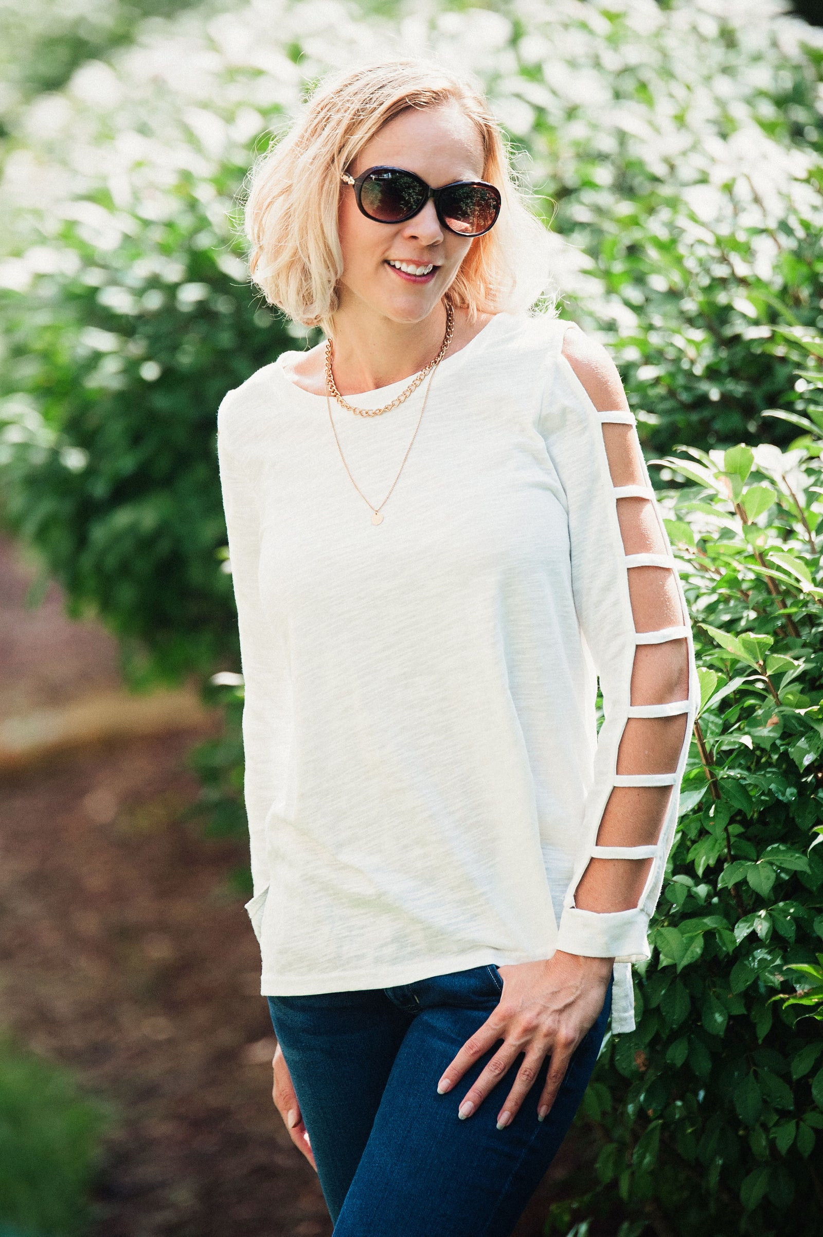 Terilyn Ladder Sleeve Top  - The Peach Mimosa 