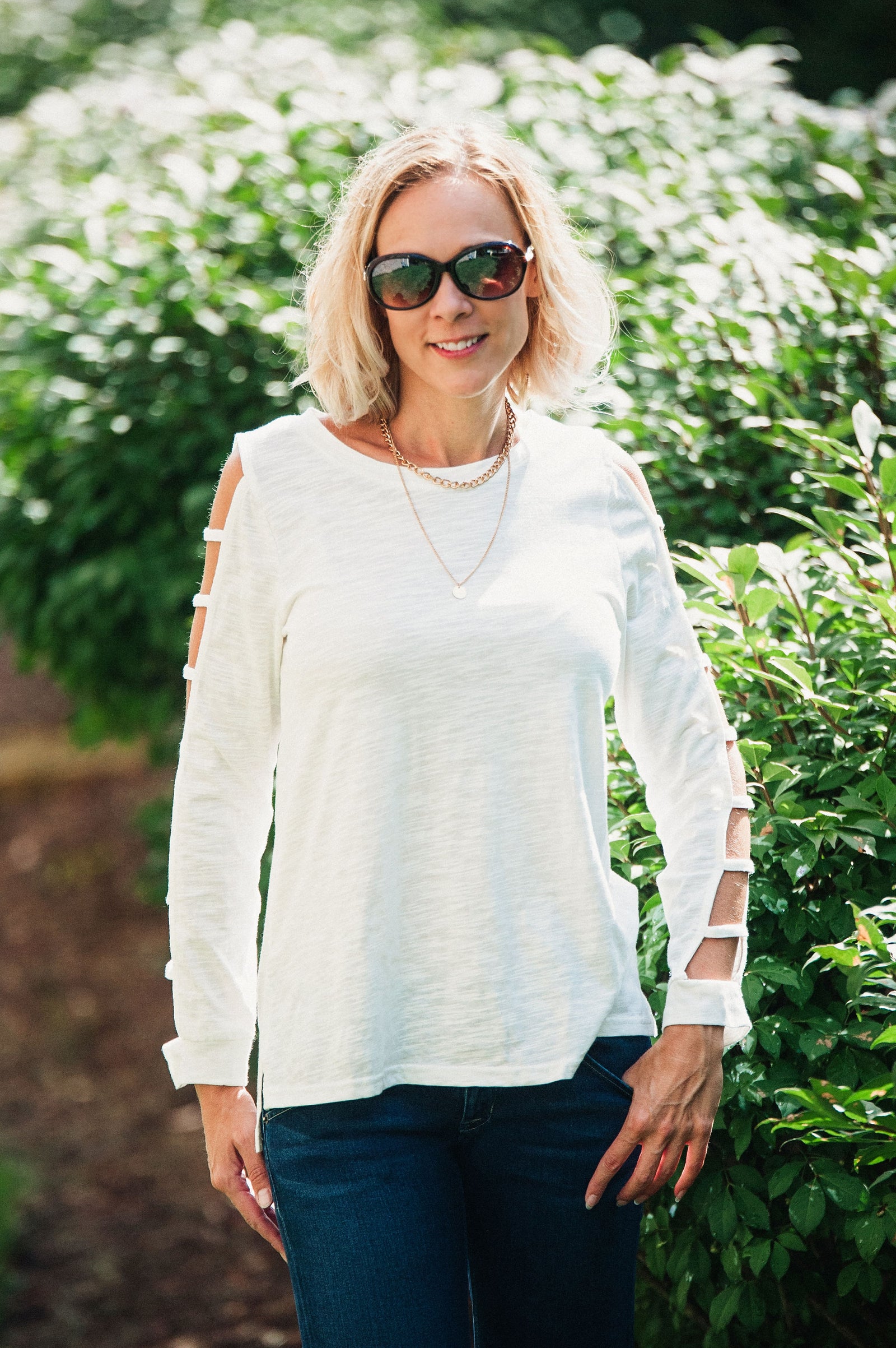 Terilyn Ladder Sleeve Top  - The Peach Mimosa 