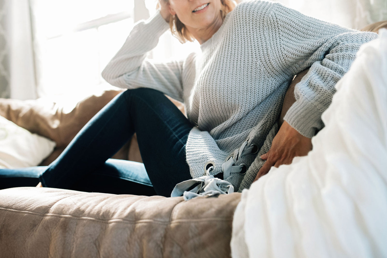 Already Home Side Tie Sweater  - The Peach Mimosa 