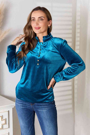 In Awe Notched Neck Velvet Top