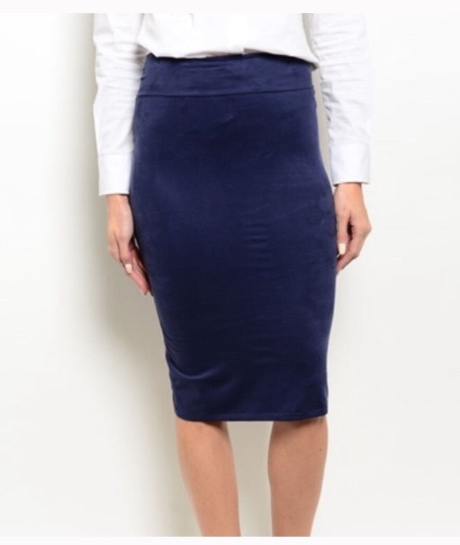 Navy Sueded Pencil Skirt  - The Peach Mimosa 