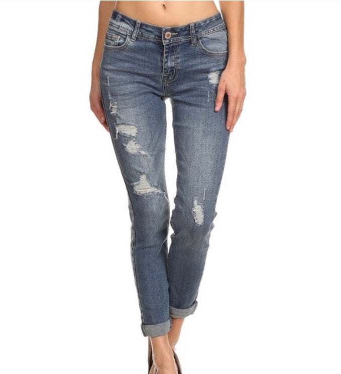 Distressed Ankle Cuff Skinny  - The Peach Mimosa 