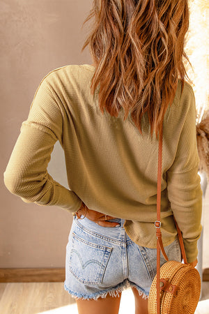This Moment Half Button Waffle Knit Top